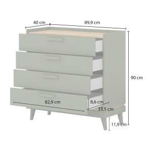 Commode NOKI – Vert et bois – 3 tiroirs style scandinave