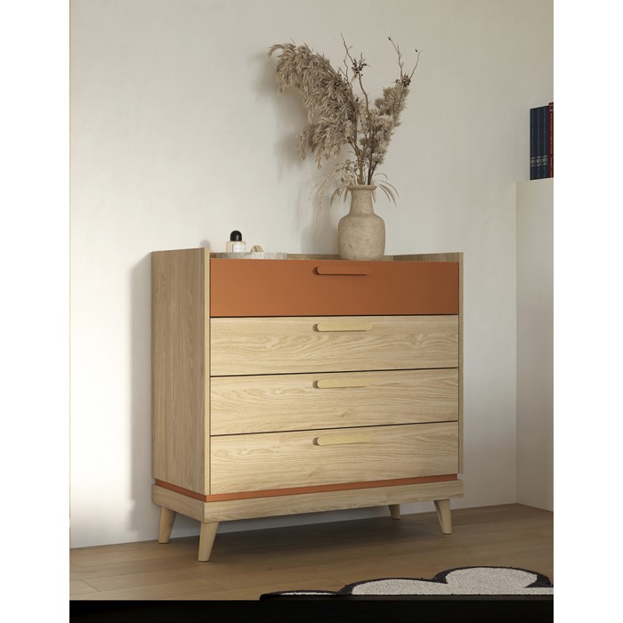 Commode NOKI – Chêne clair et moka – 3 tiroirs style scandinave