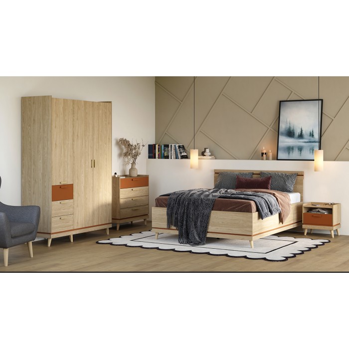 Commode NOKI – Chêne clair et moka – 3 tiroirs style scandinave