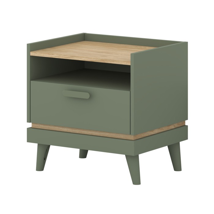 Table de chevet NOKI – Vert et bois – 1 tiroir style scandinave