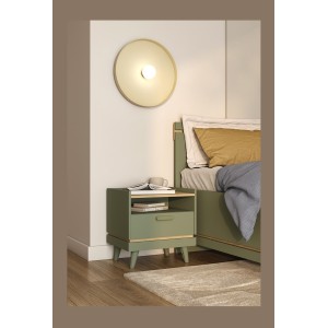 Table de chevet NOKI – Vert et bois – 1 tiroir style scandinave