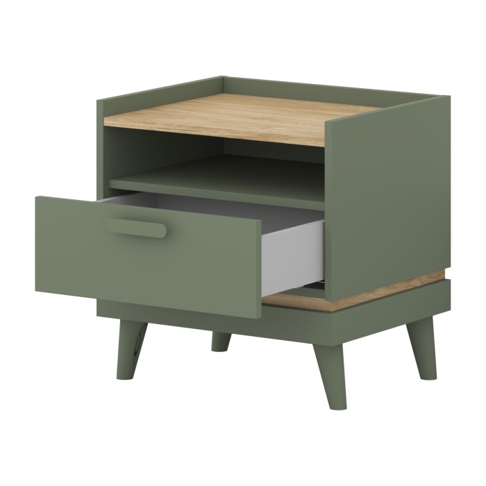 Table de chevet NOKI – Vert et bois – 1 tiroir style scandinave