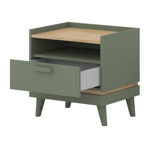 Table de chevet NOKI – Vert et bois – 1 tiroir style scandinave