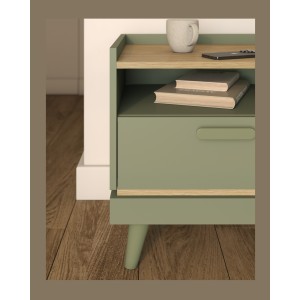 Table de chevet NOKI – Vert et bois – 1 tiroir style scandinave
