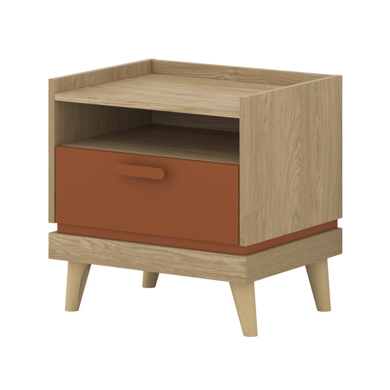 Table de chevet NOKI – Chêne clair et moka – 1 tiroir style scandinave