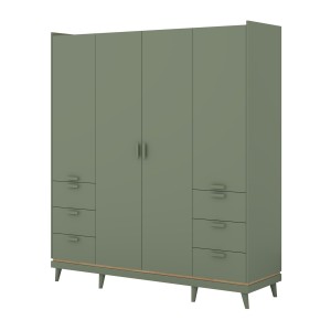 Armoire NOKI – 4 portes vert et bois – Style scandinave