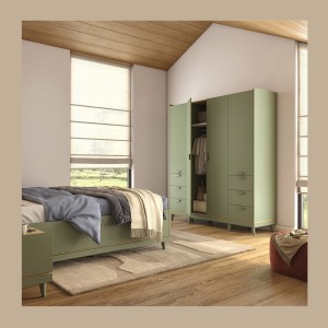 Armoire NOKI – 4 portes vert et bois – Style scandinave