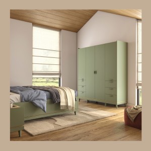 Armoire NOKI – 4 portes vert et bois – Style scandinave