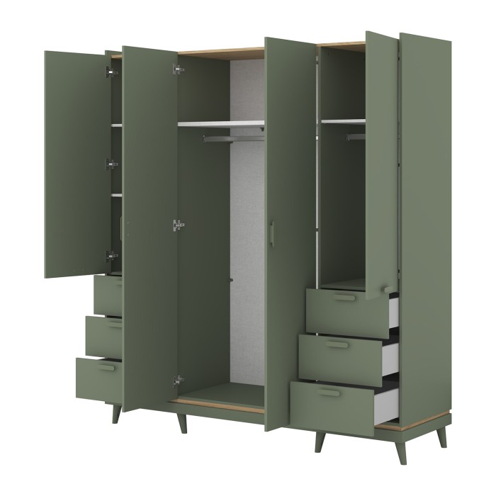 Armoire NOKI – 4 portes vert et bois – Style scandinave