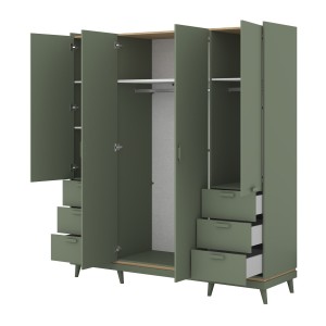 Armoire NOKI – 4 portes vert et bois – Style scandinave