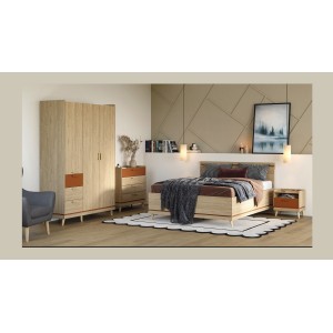 Armoire NOKI – 4 portes chêne clair et moka – Style scandinave