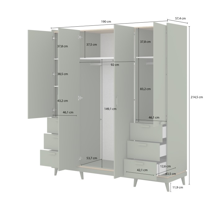 Armoire NOKI – 4 portes chêne clair et moka – Style scandinave