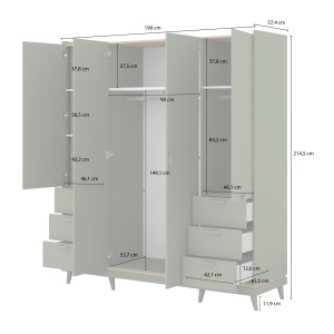 Armoire NOKI – 4 portes chêne clair et moka – Style scandinave