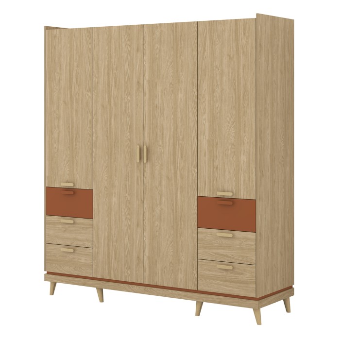 Armoire NOKI – 4 portes chêne clair et moka – Style scandinave