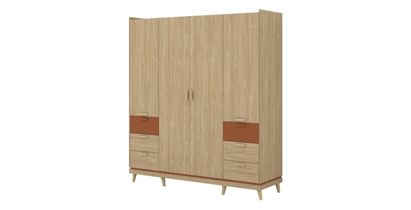 Armoire NOKI – 4 portes chêne clair et moka – Style scandinave