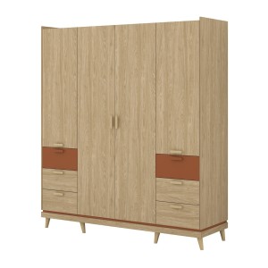 Armoire NOKI – 4 portes chêne clair et moka – Style scandinave