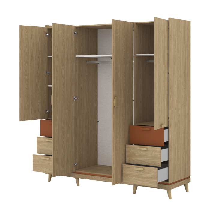 Armoire NOKI – 4 portes chêne clair et moka – Style scandinave