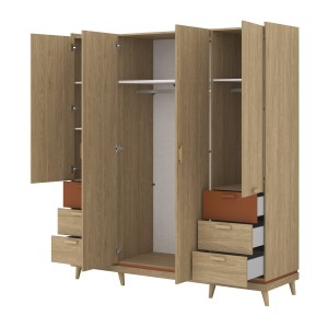 Armoire NOKI – 4 portes chêne clair et moka – Style scandinave