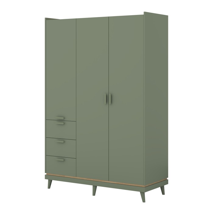 Armoire NOKI – 3 portes vert et bois – Style scandinave