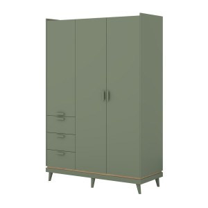 Armoire NOKI – 3 portes vert et bois – Style scandinave