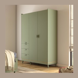 Armoire NOKI – 3 portes vert et bois – Style scandinave