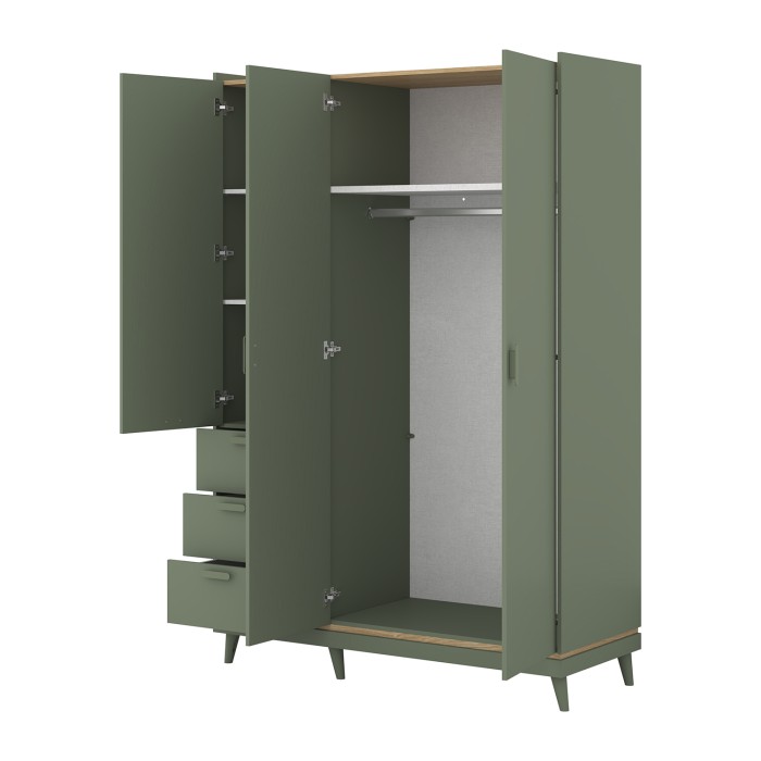 Armoire NOKI – 3 portes vert et bois – Style scandinave