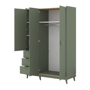Armoire NOKI – 3 portes vert et bois – Style scandinave