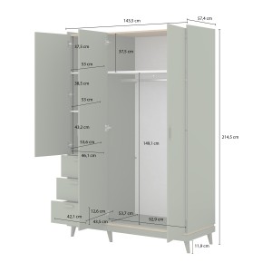 Armoire NOKI – 3 portes vert et bois – Style scandinave