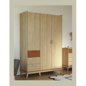 Armoire NOKI – 3 portes chêne clair et moka – Style scandinave