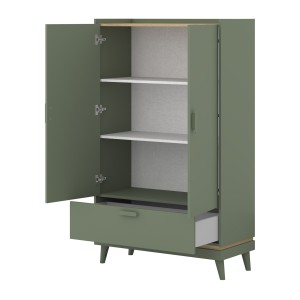 Armoire NOKI – 2 portes + 1 tiroir vert et bois – Petite armoire style scandinave