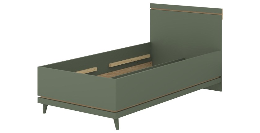 Lit enfant NOKI – 100x200 cm vert et bois – Style scandinave