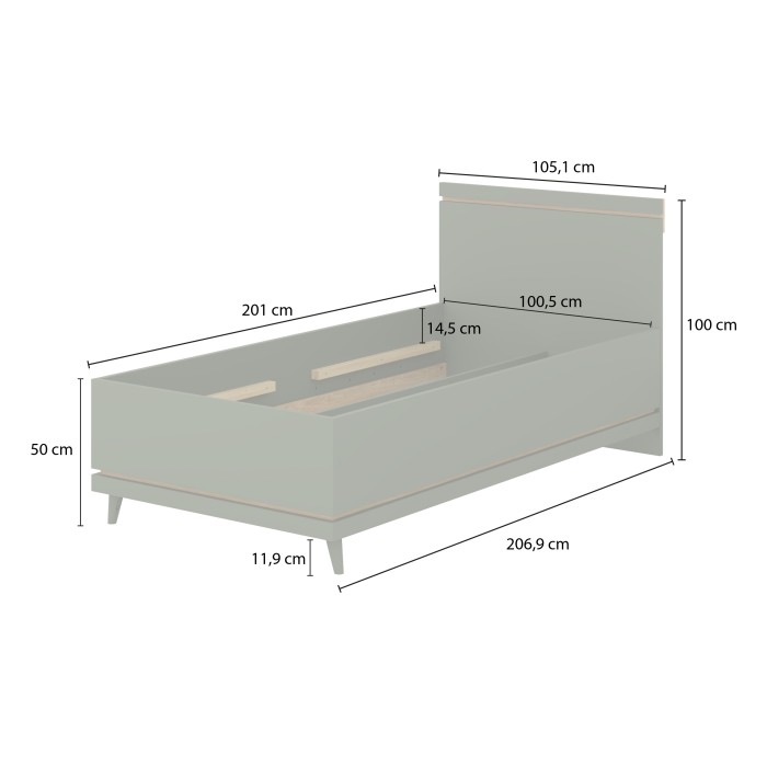 Lit enfant NOKI – 100x200 cm chêne clair et moka – Style scandinave sans sommier