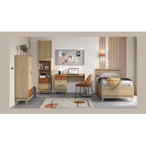 Lit enfant + sommier NOKI – 100x200 cm chêne clair et moka  – Style scandinave