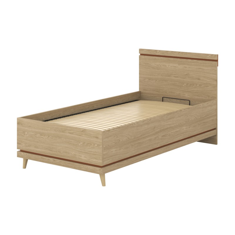 Lit enfant + sommier NOKI – 100x200 cm chêne clair et moka  – Style scandinave