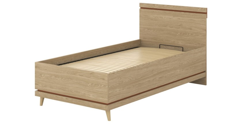 Lit enfant + sommier NOKI – 100x200 cm chêne clair et moka  – Style scandinave