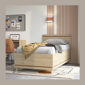 Lit enfant + sommier NOKI – 100x200 cm chêne clair et moka  – Style scandinave