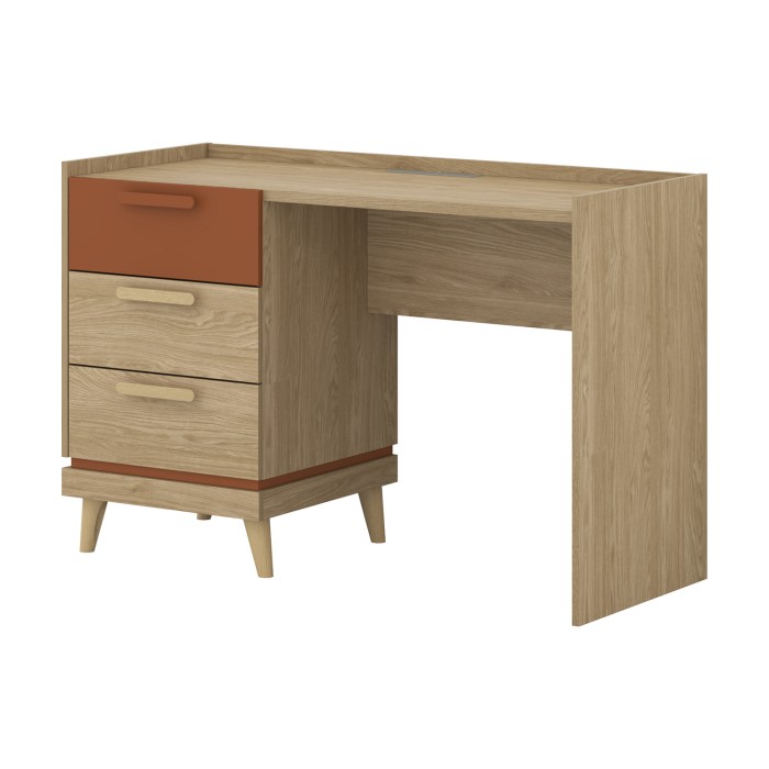 Pack chambre enfant NOKI style scandinave – Lit + bureau + armoire + bibliothèque – Chêne clair et moka