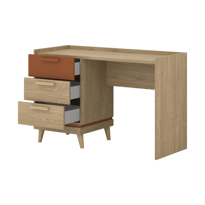 Pack chambre enfant NOKI style scandinave – Lit + bureau + armoire + bibliothèque – Chêne clair et moka