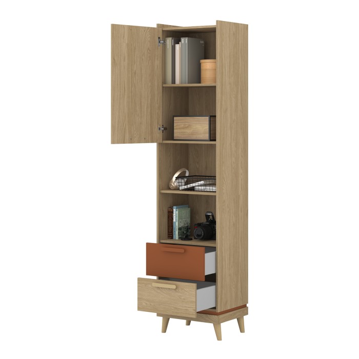 Pack chambre enfant NOKI style scandinave – Lit + bureau + armoire + bibliothèque – Chêne clair et moka
