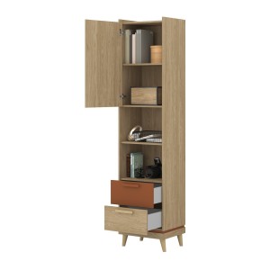 Pack chambre enfant NOKI style scandinave – Lit + bureau + armoire + bibliothèque – Chêne clair et moka