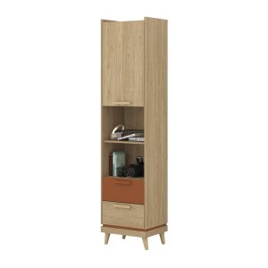 Pack chambre enfant NOKI style scandinave – Lit + bureau + armoire + bibliothèque – Chêne clair et moka