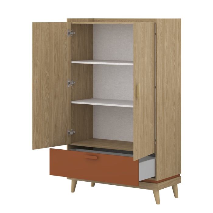 Pack chambre enfant NOKI style scandinave – Lit + bureau + armoire + bibliothèque – Chêne clair et moka
