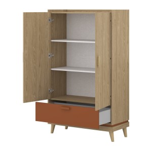 Pack chambre enfant NOKI style scandinave – Lit + bureau + armoire + bibliothèque – Chêne clair et moka