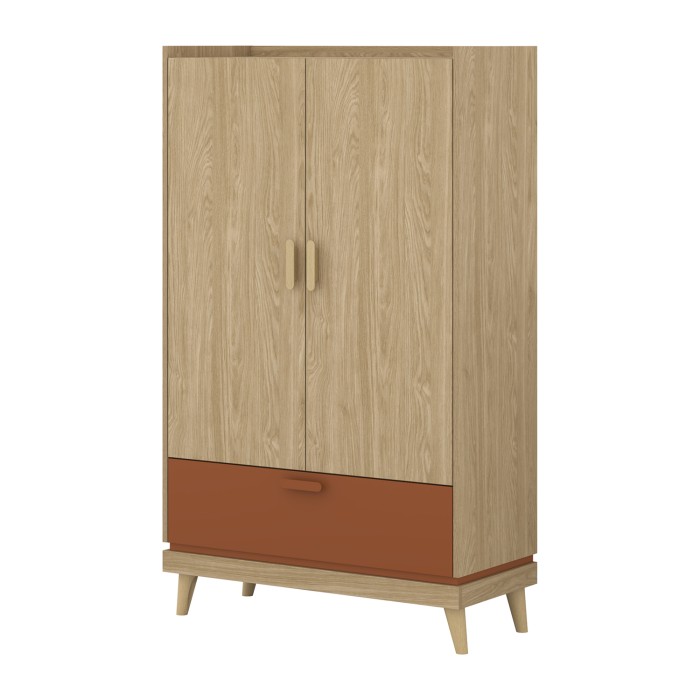 Pack chambre enfant NOKI style scandinave – Lit + bureau + armoire + bibliothèque – Chêne clair et moka