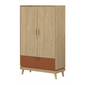 Pack chambre enfant NOKI style scandinave – Lit + bureau + armoire + bibliothèque – Chêne clair et moka