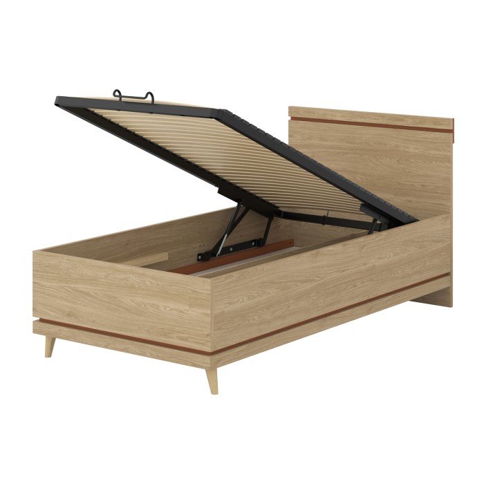 Pack chambre enfant NOKI style scandinave – Lit coffre + bureau + armoire + bibliothèque – Chêne clair et moka