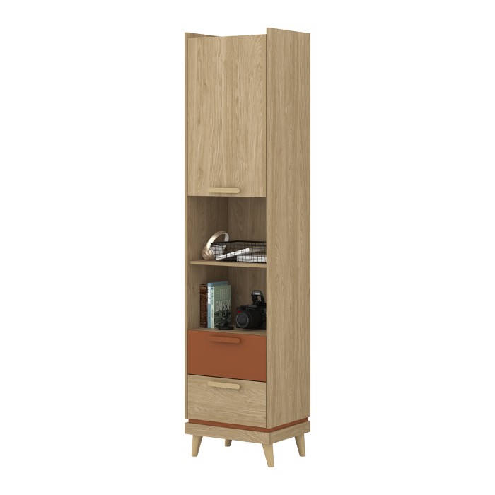 Pack chambre enfant NOKI style scandinave – Lit coffre + bureau + armoire + bibliothèque – Chêne clair et moka