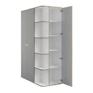 Armoire enfant ELYO – 3 portes + bibliothèque en façade – Gris & chêne