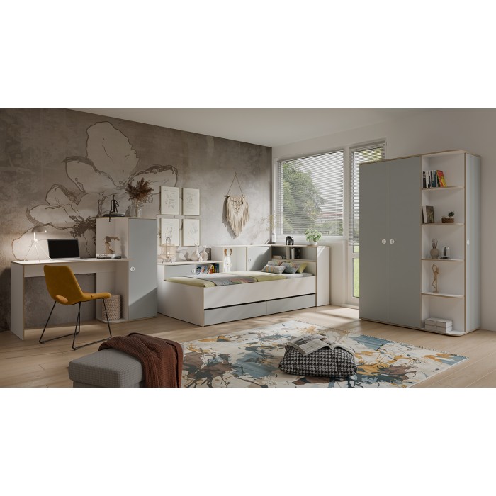 Chambre enfant complète ELYO – Bureau + Lit + Armoire avec bibliothèque