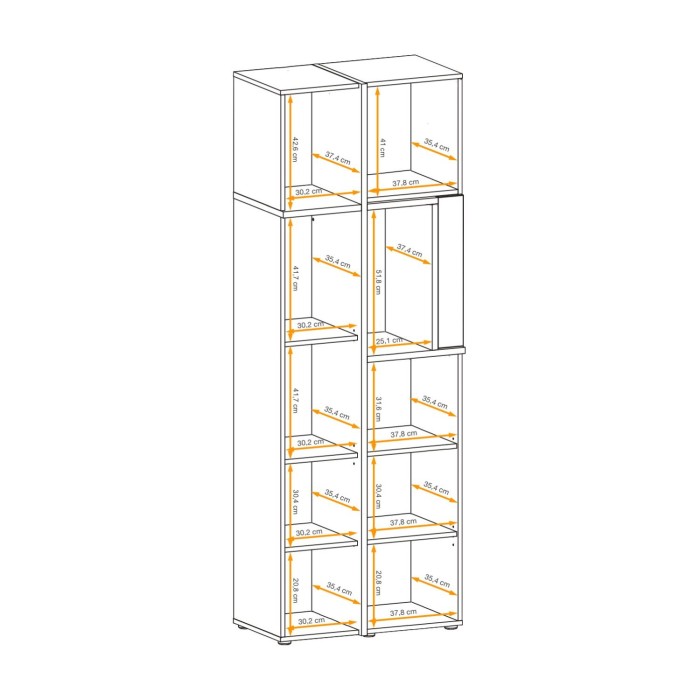 Vitrine CRISS chêne clair et noir dimensions détaillées
